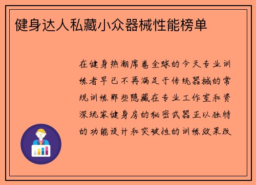 健身达人私藏小众器械性能榜单